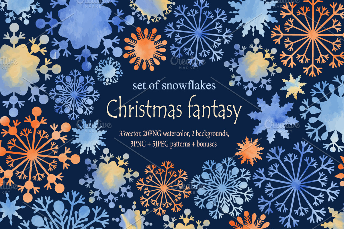 Christmas fantasy. Set snowflakes2, a Decorative Illustration by BrushArtDesigns (Photo 1 of 9)