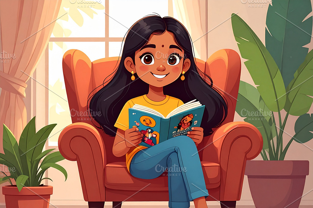 A girl reading comics at sofa, a Person Illustration by DanFLCreativo