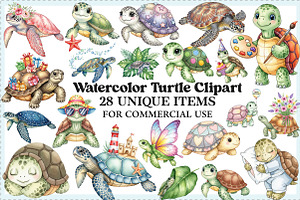 Watercolor Turtle Clipart Bundle, an Illustration by Craft Nest