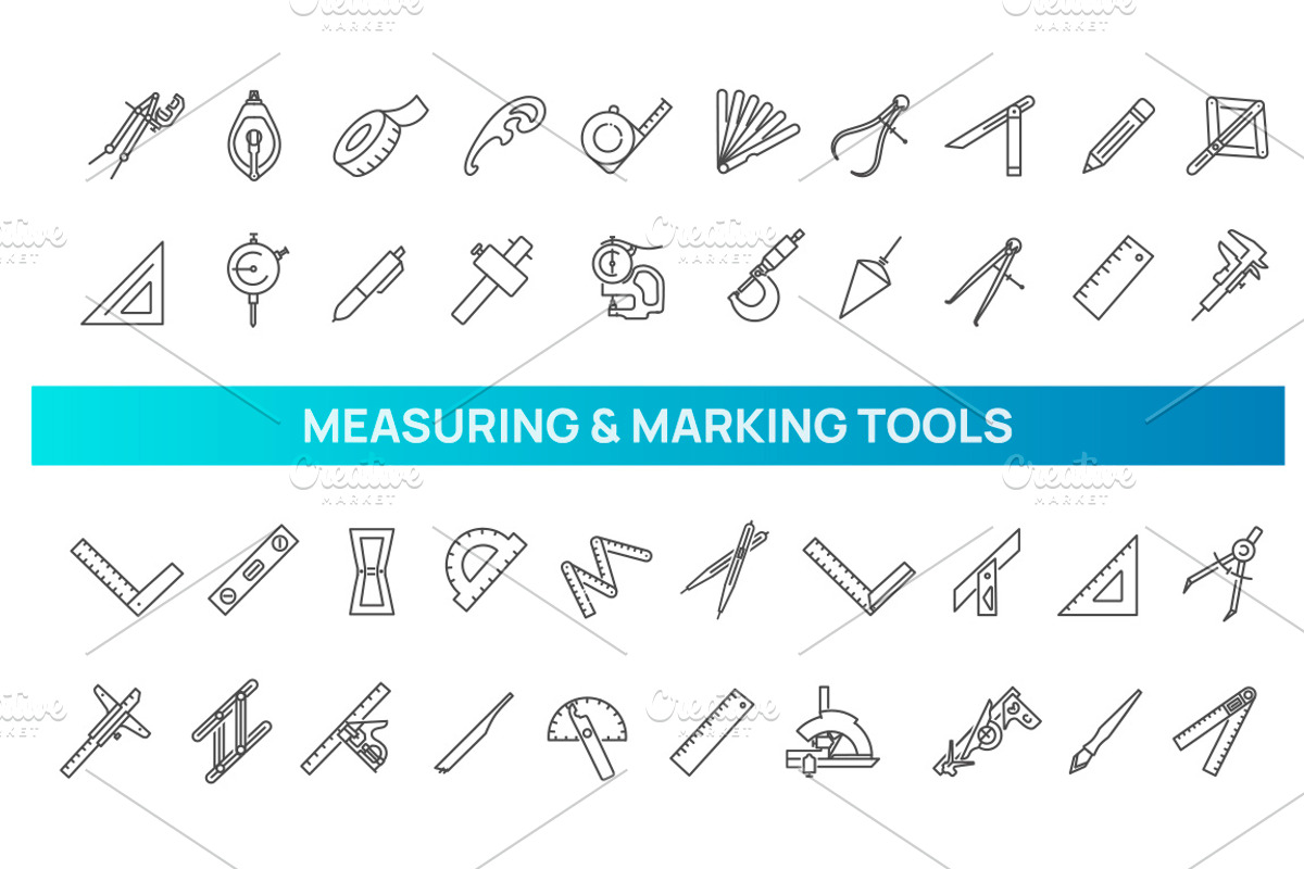 Measuring and marking tools icons, an Outline Icon by Tettygreen (Photo 1 of 2)