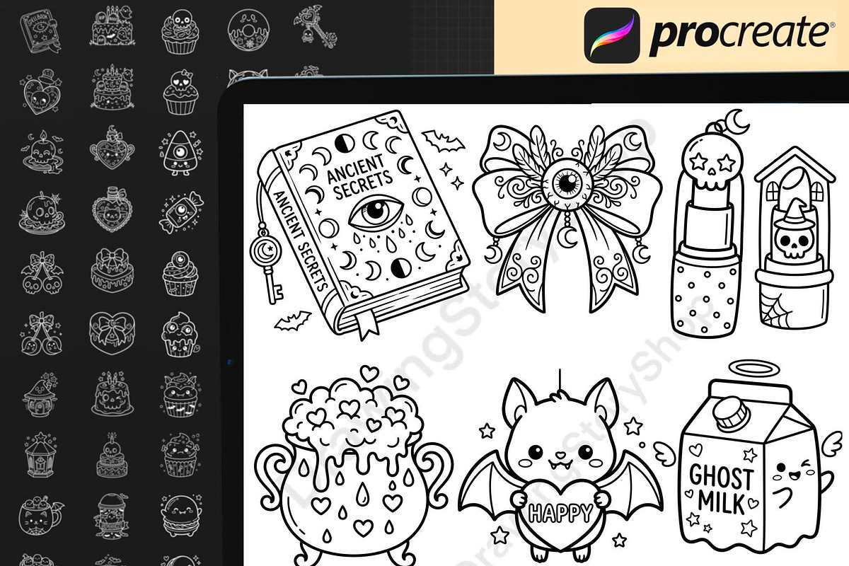 200 Procreate Spooky Doodle Stamps, a Brush Add-On by DrawingStoryShop (Photo 6 of 6)