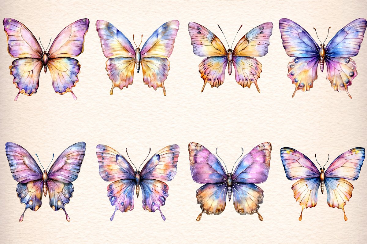 watercolor glitter butterfly clipart, an Illustration by GatewayDesign (Photo 4 of 9)