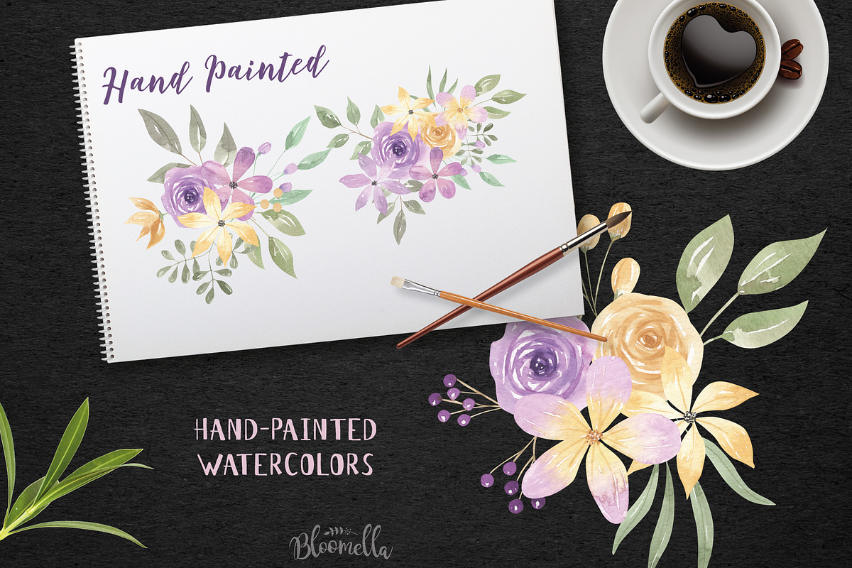Watercolour Flowers Purple Lemon Kit, an Illustration by Bloomella (Photo 4 of 7)