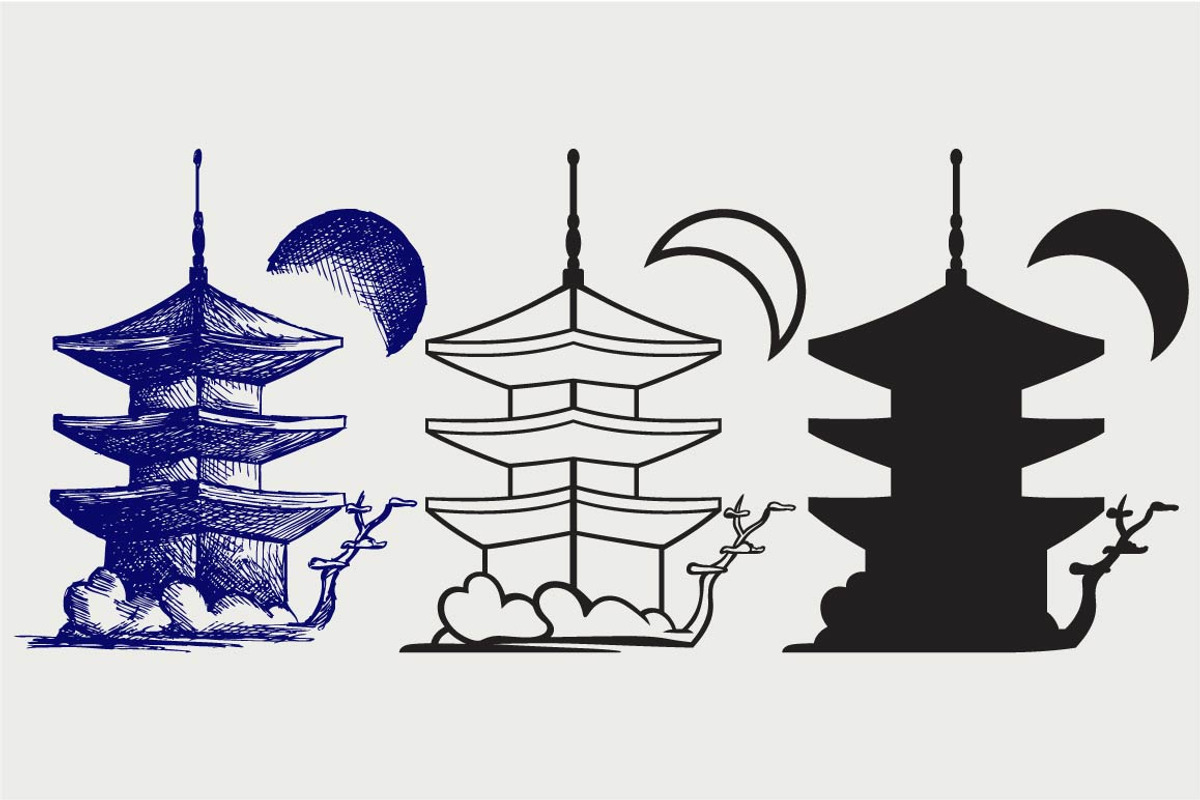 Buddhist Zen Temple SVG, an Outline Icon by LineworkStock