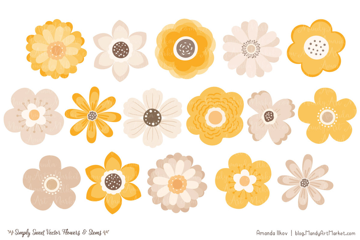 Flower Clipart in Sunshine Yellow, an Illustration by Amanda Ilkov (Photo 3 of 4)