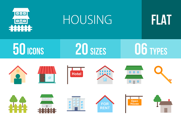 50 Housing Flat Multicolor Icons