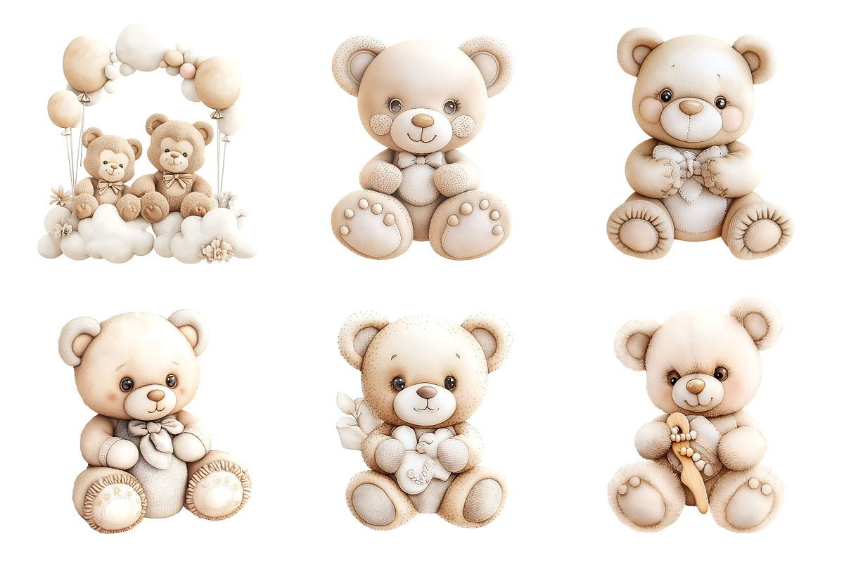 Watercolor Teddy Bear Clipart, an Illustration by SinaCreation (Photo 2 of 11)