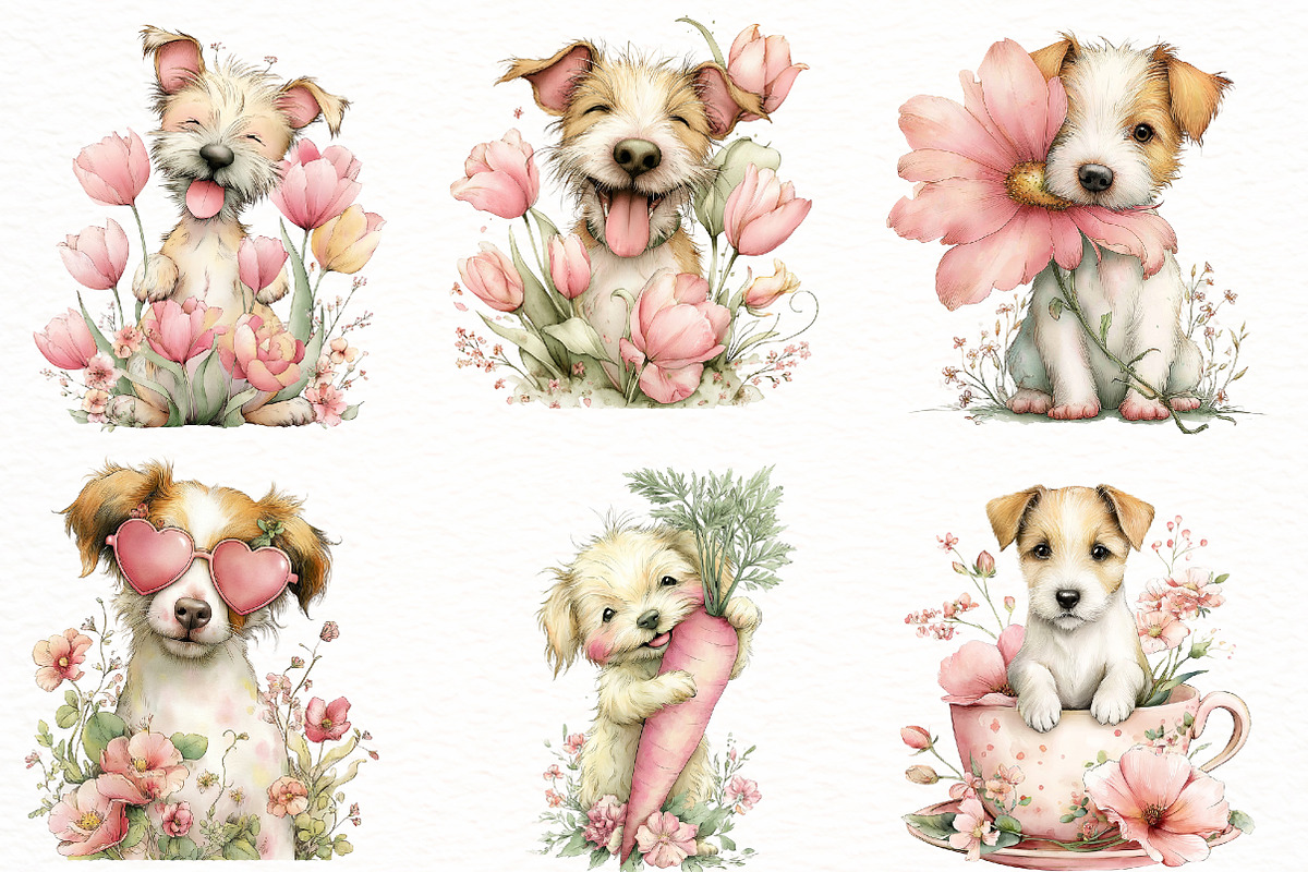Whimsical funny spring Dog Clipart, an Illustration by Designworld (Photo 3 of 8)