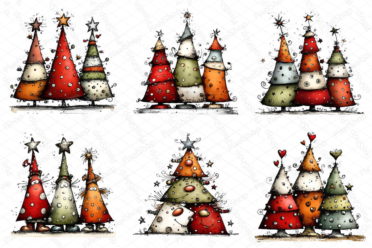 Whimsical Christmas tree Clipart, a Texture Illustration by DreamPrint404 (Photo 2 of 5)