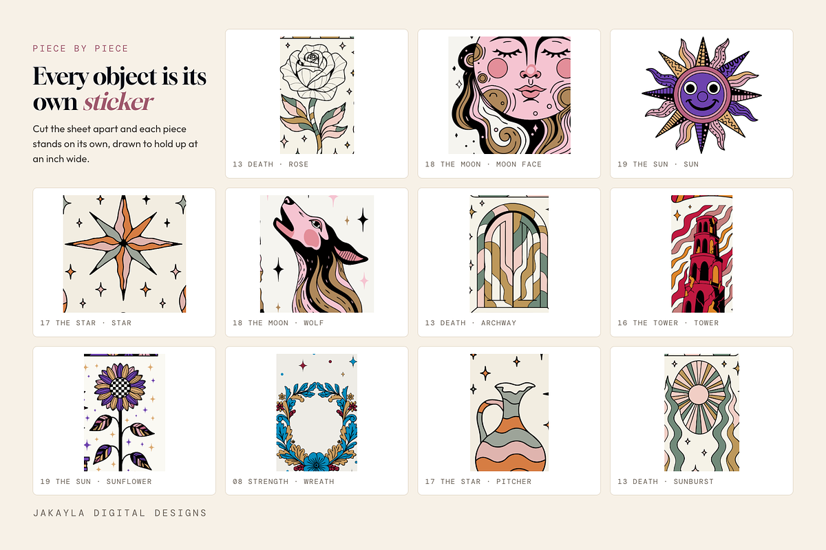 78 Tarot Card Sticker Sheets, an Object Graphic by Jakayla Digital Co (Photo 11 of 18)