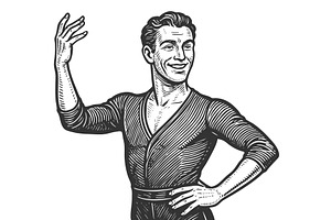 male Dancer Gesturing engraving, an Illustration by AlexArt