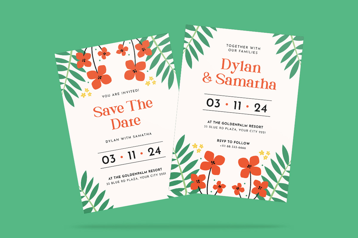 Gremine Floral Wedding Invitation, an Invitation Template by iDoodle Studio (Photo 2 of 4)