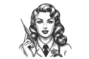 nurse holding syringe sketch vector, a Healthcare Illustration by AlexArt