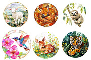 Round Stained Glass of Baby Animals, an Illustration by CreationArt (Thumbnail 3 of 5)