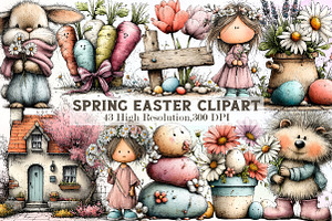 Watercolor Spring Easter Clipart, an Illustration by Sublimation Artist