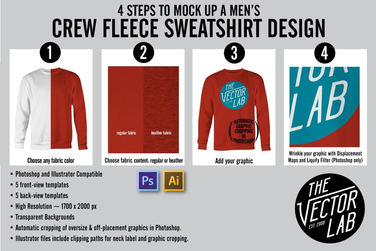 Men's Crew Neck Sweatshirt Templates, a Hoody Mockup by TheVectorLab (Photo 2 of 3)