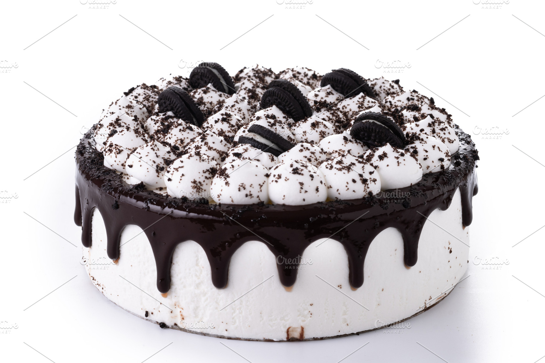 Chocolate and Cream Cake with Cookies on White Background, a Food & Drink Photo by etorres69