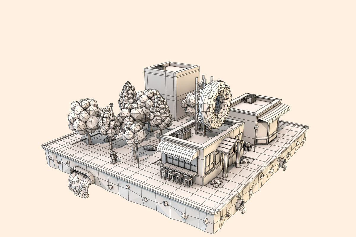 Cartoon City Block Cafe Building, an Architecture 3D Model by Low Poly Lab (Photo 4 of 7)