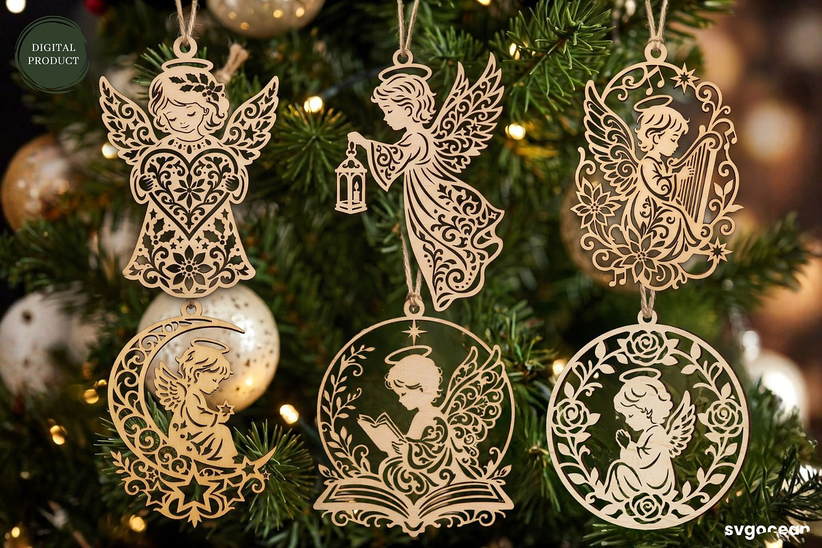 Angel Christmas Ornament SVG Bundle, a Decorative Illustration by svgocean (Photo 1 of 7)