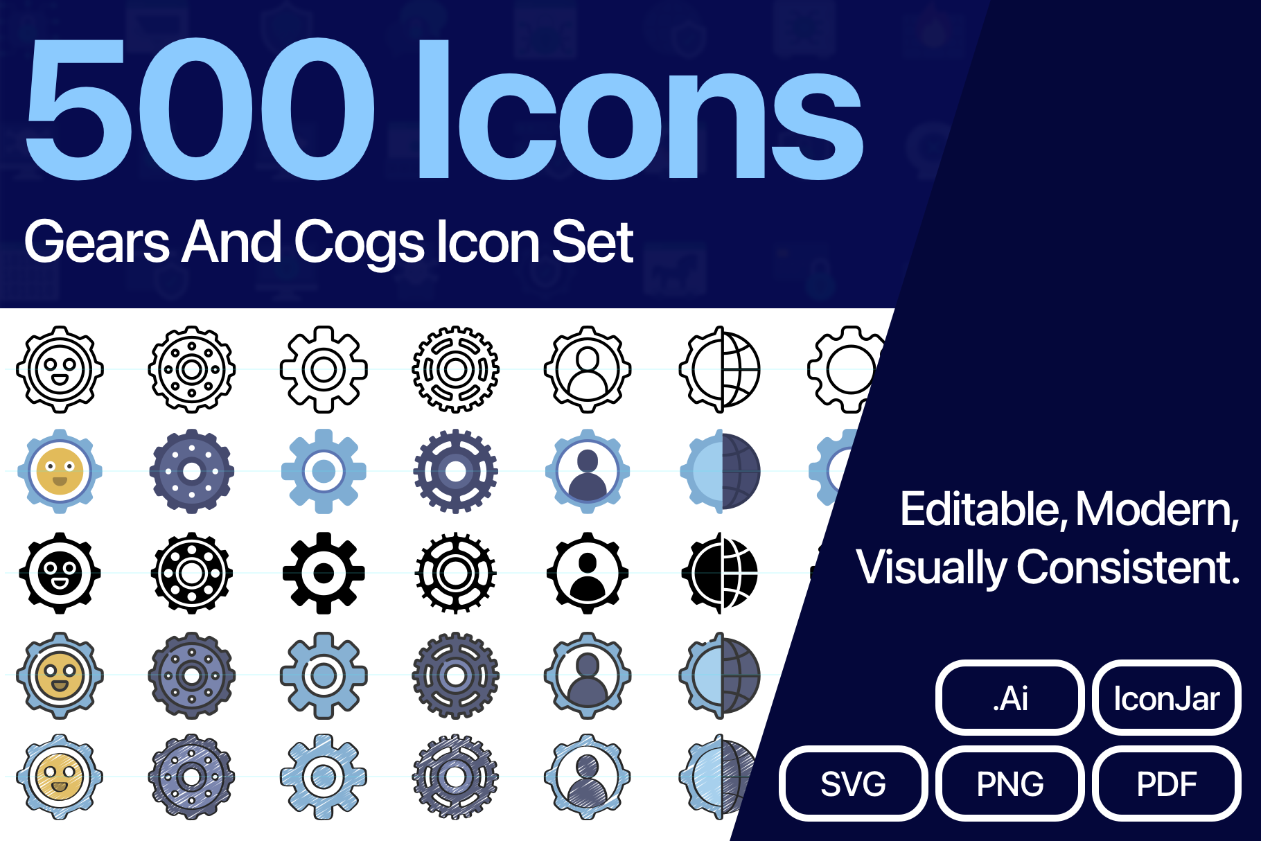 500 Gears And Cogs Vector Icons, an Outline Icon by Juicy Icons