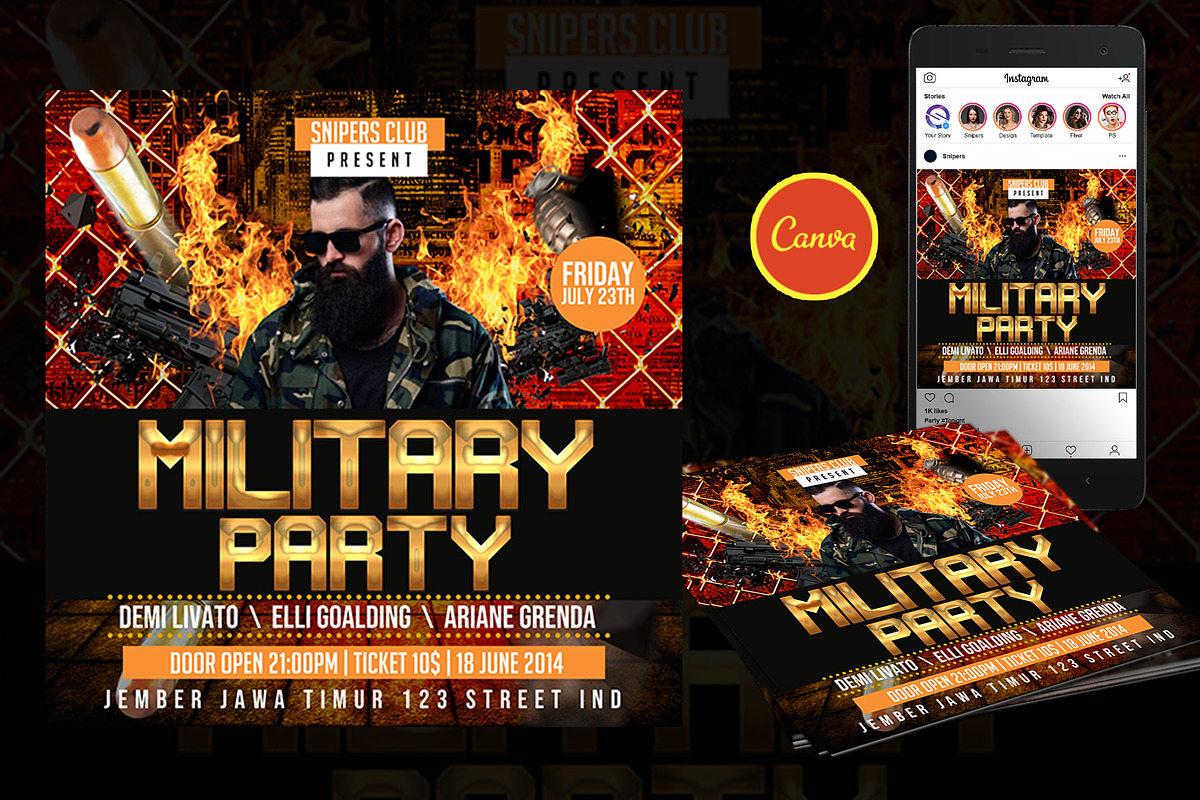 Military Party Flyer Canva Template, a Flyer Template by DreamColor