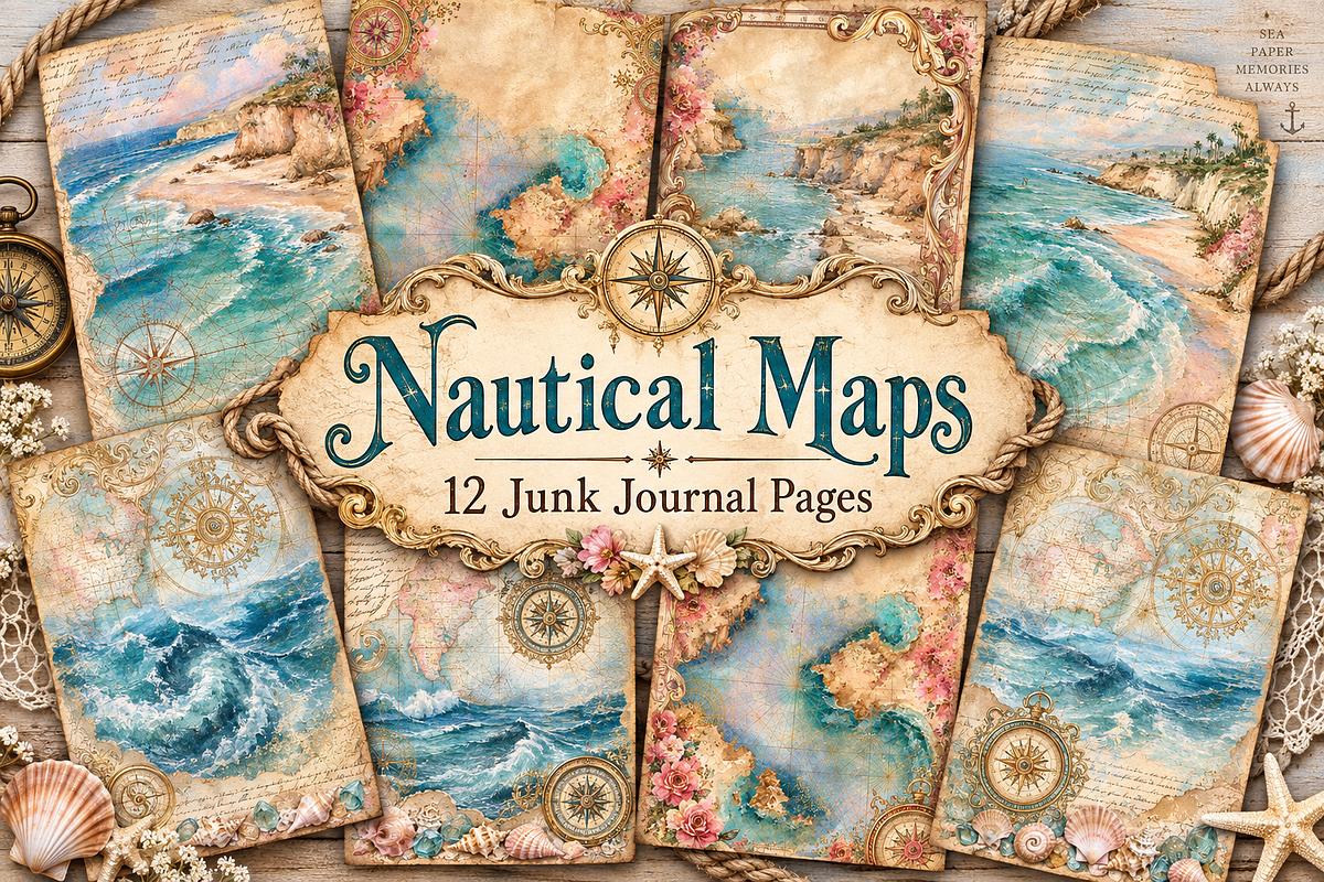 Nautical Maps Junk Journal Paper, a Background Graphic by Printable Treasure (Photo 1 of 4)
