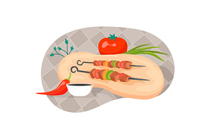 Kebab food vector grill meat menu, a Food Illustration by vectorpointstudio