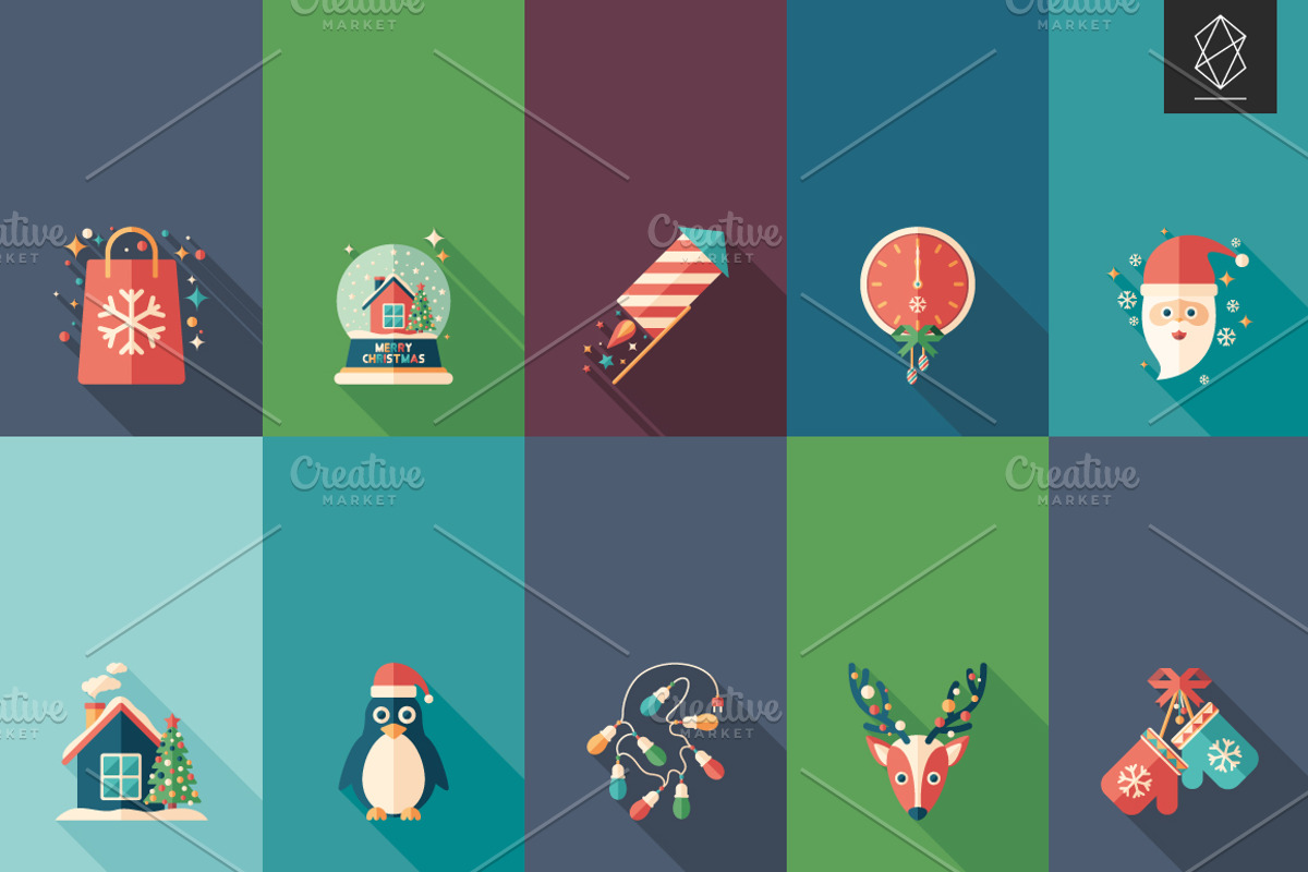 Merry Christmas flat square icon set, an Icon by Yury Velikanov (Photo 3 of 3)