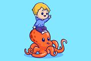 Cute Boy Sitting on Octopus Cartoon, a Person Illustration by Catalyst Labs (Thumbnail 3 of 3)