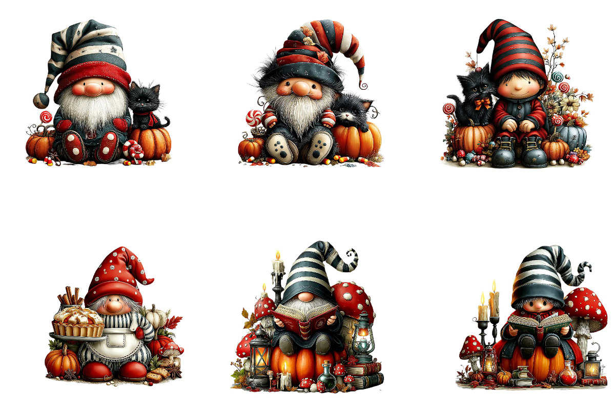 Halloween Gnome Clipart Bundle PNG, a Seasonal Illustration by CreationArt (Photo 4 of 5)