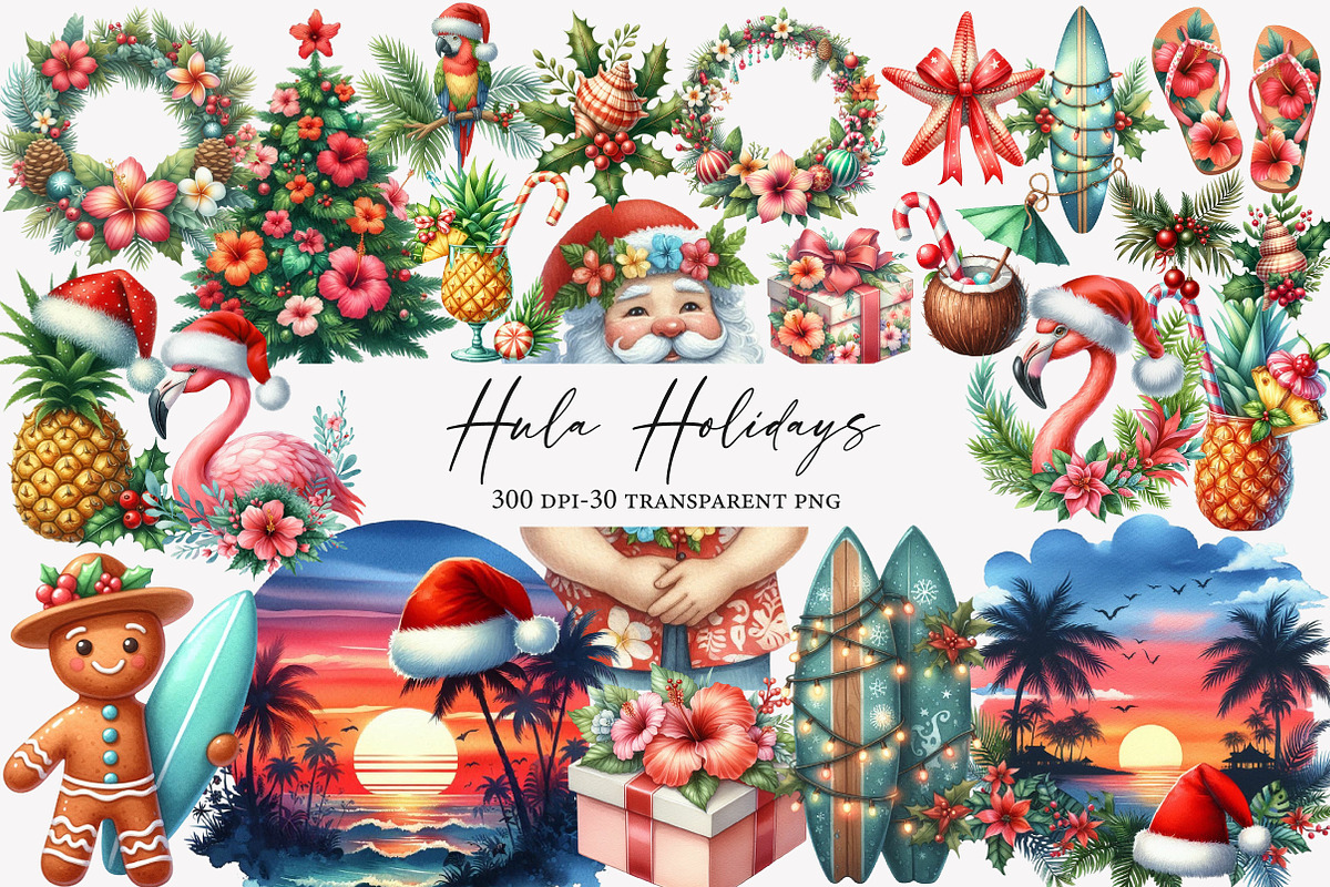Watercolor Hula Holidays Clipart, an Illustration by Designworld (Photo 1 of 5)