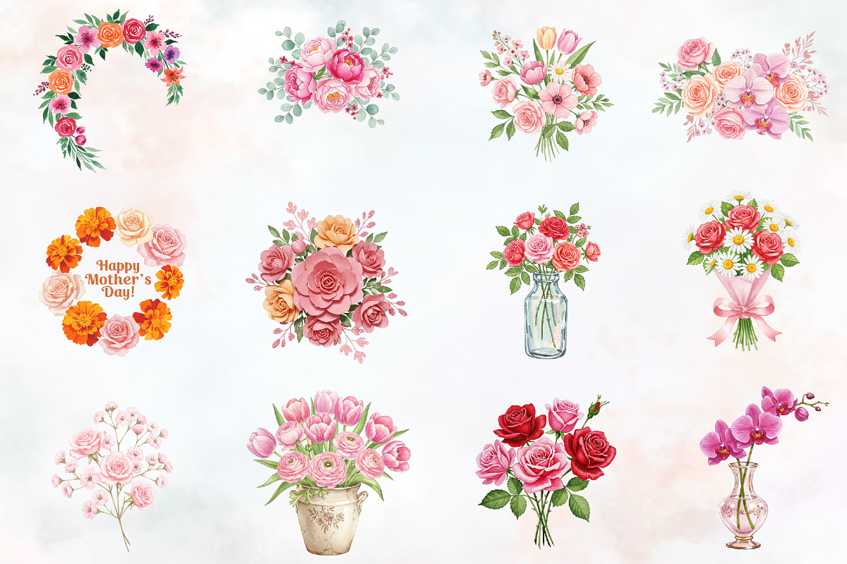Floral Mothers Day Watercolor Clipar, an Illustration by RobertsArt (Photo 3 of 6)
