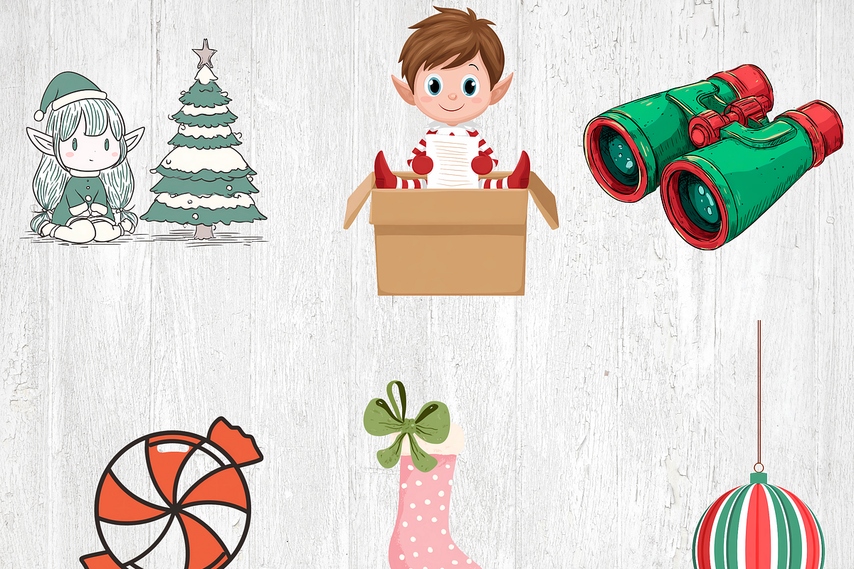 Doodle Christmas Elf Clipart Bundle, a Seasonal Illustration by LA Design (Photo 2 of 10)