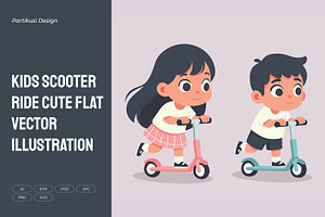 Kids Scooter Ride Cute Flat Vector, a Person Illustration by Partikusi Design