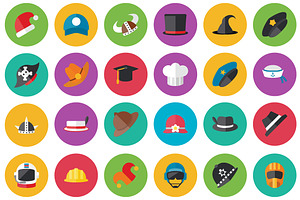 25 Cap And Hat Flat Icons Set