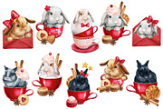 Fluffy bunnies. Watercolor painting, an Animal Illustration by Hanna Hryharenka (Thumbnail 6 of 17)