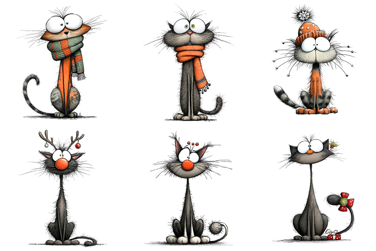 Quirky Christmas Cat Clipart, an Illustration by Craft Nest (Photo 6 of 13)