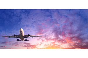 Commercial passenger airplane taking, a Transportation Photo by den-belitsky