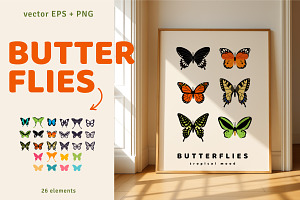 Butterflies vector and PNG clipart, an Animal Illustration by kotoffei