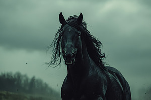 Majestic Black Stallion Running Wild, an Animal Photo by Pixeness Studio