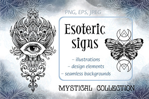 Esoteric set of lineart illustration