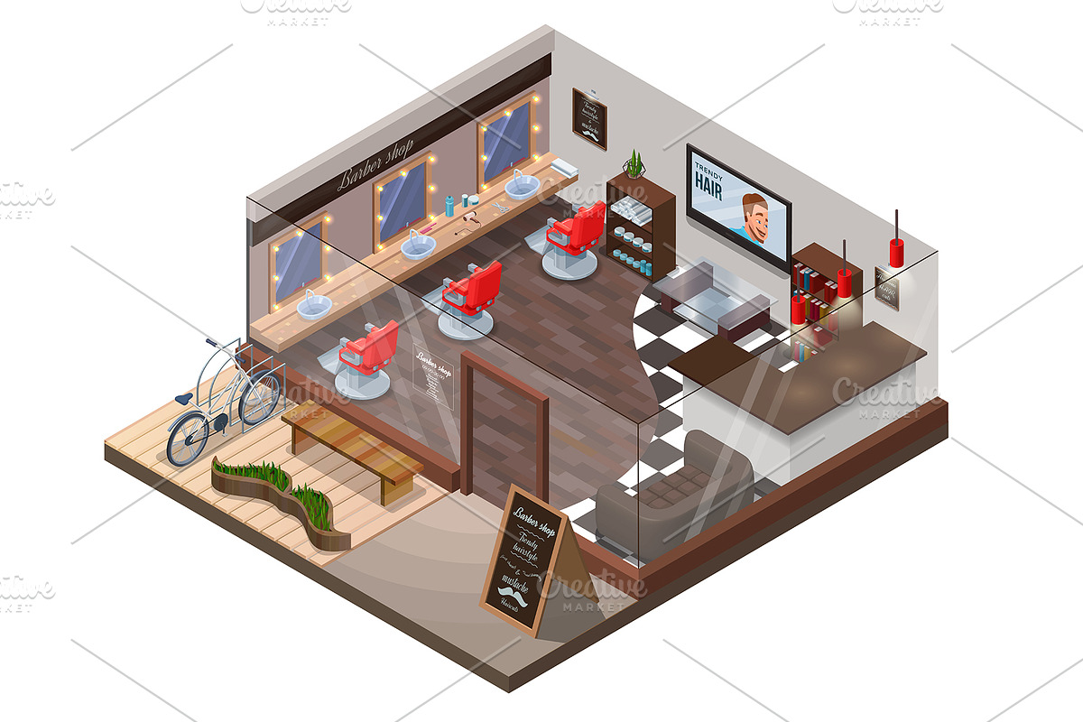 Barbershop isometric constructor, a Graphic by Nadine's illustrations (Photo 3 of 6)