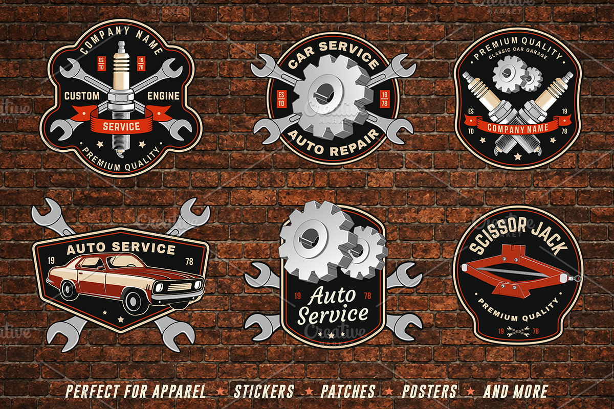 12 Retro Auto Garage Service Badges, an Object Graphic by sivVector (Photo 3 of 3)