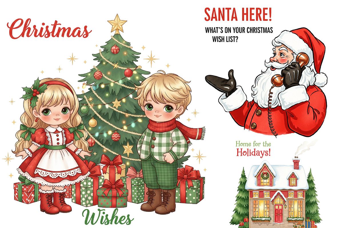 Vintage Christmas Santa Clipart, an Illustration by DreamArtGraphic (Photo 4 of 4)