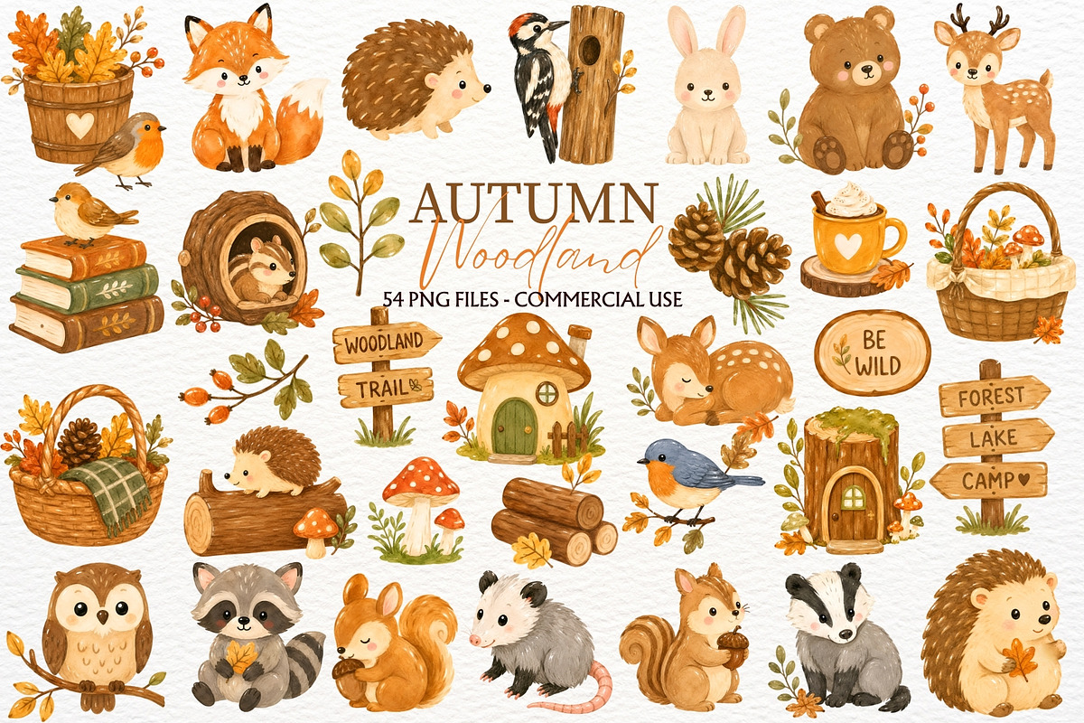 Autumn Woodland Animals Fall Clipart, an Animal Illustration by SugarCloudStudioArt (Photo 1 of 6)