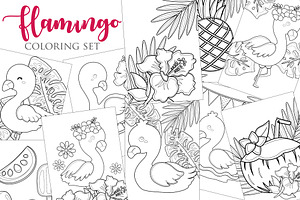 Cute Flamingo Bird Coloring Set