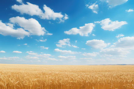 Wheat field and blue sky with clouds, a Photo by Iftikhar Alam