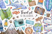 Watercolor Travel Clipart, a Work Illustration by Aquarellka (Thumbnail 1 of 3)