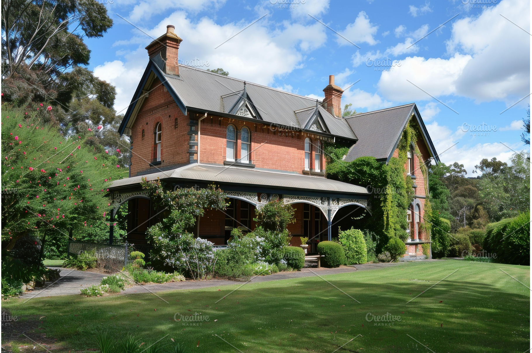 Large victorian house standing on a, an Architecture Photo by Ylivdesign