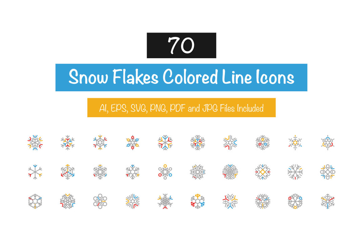 70 Snow Flakes Colored Line Icons, an Outline Icon by Creative Stall (Photo 1 of 2)